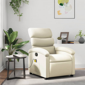 Massage Recliner Chair Cream Faux leather, Metal, Plywo...