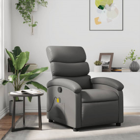 Massage Recliner Chair Grey Faux leather Standard