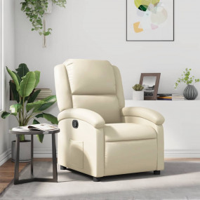 Recliner Chair Cream Faux Leather, Foam, Metal, Plywood...