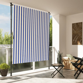 Outdoor Roller Blind Blue and White Polyester fabric an...