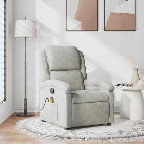 Massage Recliner Chair Light Gray Velvet Standard