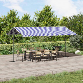 Freestanding Awning Blue and White Polyester with PU co...