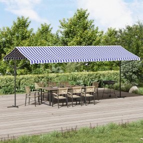 Free Standing Awning Blue and White Fabric with PU coat...