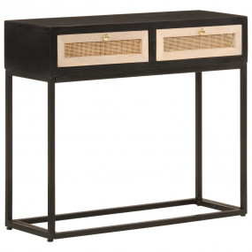 Console Table Black, Natural Wood Solid Mango Wood, Iro...