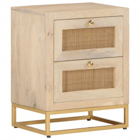 Bedside Cabinet Natural Wood Solid Mango Wood, Iron Bed...