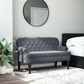 Bench Dark Grey Velvet, Plywood, Rubber Wood Medium