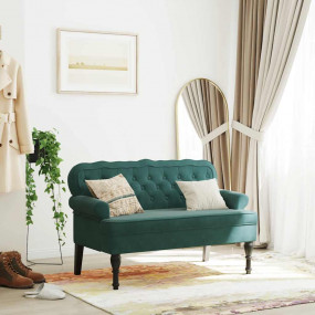 Bench Dark Green Velvet, Plywood, Solid Rubber Wood, Fo...
