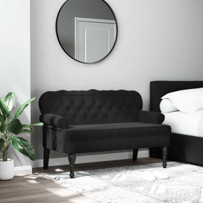 Bench Black Velvet, Plywood, Solid Rubber Wood Decorati...