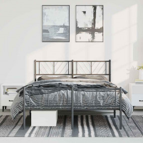 Metal Bed Frame Black Powder-Coated Steel 59 x 79 in Ki...