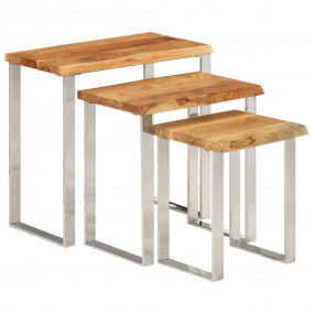 Nesting Table Brown Solid Acacia Wood Small, Medium, La...