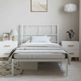 Metal Bed Frame White Powder-Coated Steel Twin Bed Fram...
