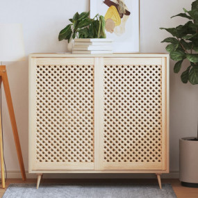 Cabinet Door Set of 2 Natural Wood Solid Pine Wood 23.4...