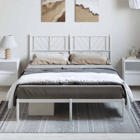 Metal Bed Frame White Steel Double Metal Bed Frame Rect...