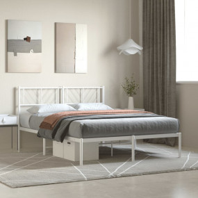 Metal Bed Frame White Powder-Coated Steel Full Metal Be...