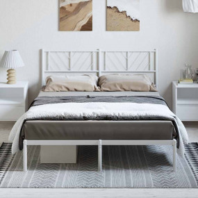Metal Bed Frame White Powder-Coated Steel King Size