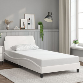 Bed Frame White Faux leather, metal, plywood, engineere...