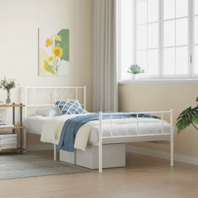 Metal Bed Frame White Powder-Coated Steel Small Single