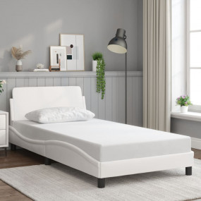 Bed Frame White Faux leather, metal, plywood, engineere...