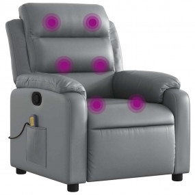 Massage Recliner Chair Grey Faux Leather Standard