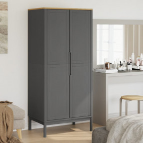 Wardrobe Grey Solid pine wood 30.3 x 20.9 x 67.3 in War...