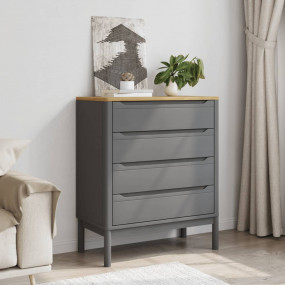 Drawer Cabinet Grey Solid Pine Wood Medium Chest of Dra...