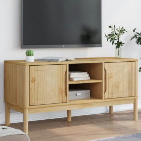 TV Cabinet Wax Brown Solid Pine Wood, Engineered Wood