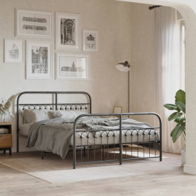 Bed Frame Black Steel Full Bed Frame Rectangular Tradit...