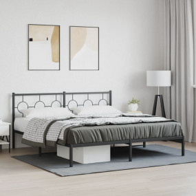 Bed Frame Black Powder-Coated Steel Super King Size - 7...