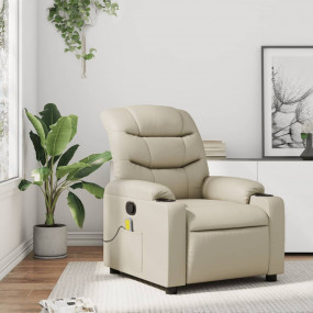 Massage Recliner Chair Cream Faux leather Standard Recl...