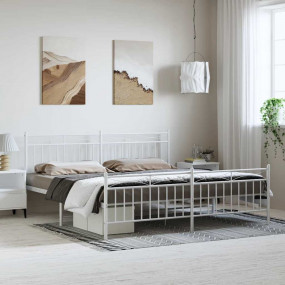 Bed Frame White Powder-Coated Steel Double Bed Frame