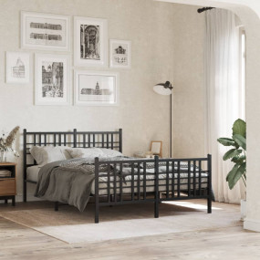 Bed Frame Black Steel 54x75 in Bed Frame Rectangular