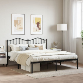 Bed Frame Black Powder-Coated Steel 63x79 in Bed Frame