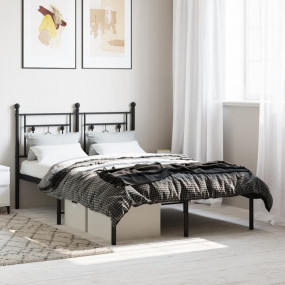 Bed Frame Black Powder-Coated Steel Full Bed Frame Rect...
