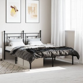Bed Frame Black Powder-Coated Steel Full Bed Frame Rect...