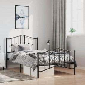 Bed Frame Black Powder-Coated Steel Twin Bed Frame Rect...