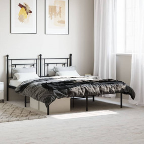 Bed Frame Black Powder-Coated Steel Full Bed Frame Rect...