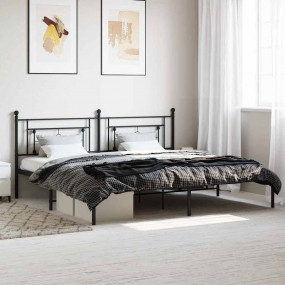 Bed Frame Black Powder-Coated Steel Double Bed Frame