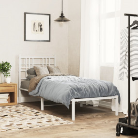 Bed Frame White Powder-Coated Steel Small Single Bed Fr...