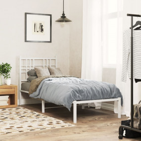 Bed Frame White Powder-coated Steel Twin Rectangular Mo...