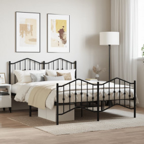 Bed Frame Black Steel Full Bed Frame Rectangular Tradit...