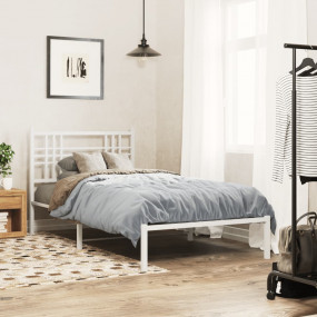 Bed Frame White Powder-Coated Steel Single Bed Frame