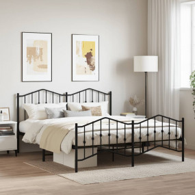 Bed Frame Black Powder-Coated Steel 63x79 in Bed Frame