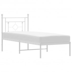 Bed Frame White Powder-Coated Steel Twin Bed Frame Rect...