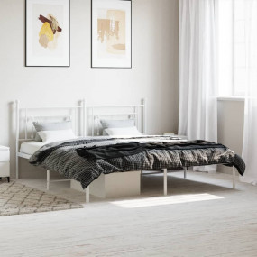 Bed Frame White Powder-Coated Steel King Bed Frame Rect...