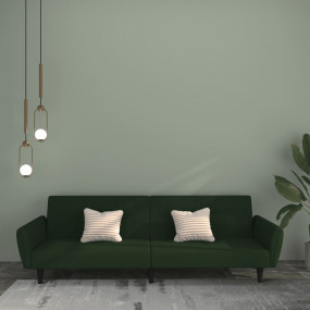 Sofa Bed Dark Green Velvet (100% polyester), Wood, Plas...