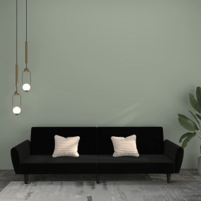 Sofa Bed Black Velvet (100% polyester), Wood, Foam 2-Se...