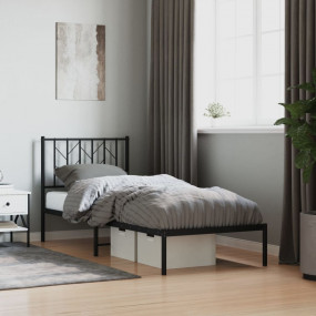 Bed Frame Black Powder-Coated Steel Twin Bed Frame Rect...