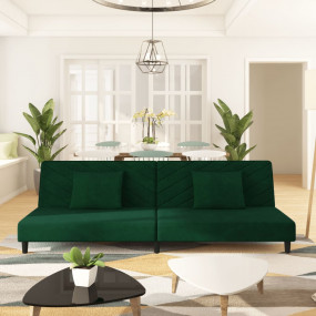Sofa Bed Dark Green Velvet, Wood, Foam, Plastic Medium