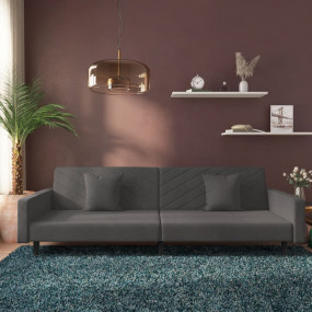 Sofa Bed Dark grey Velvet (100% polyester), wood, plast...