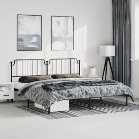 Bed Frame Black Powder-Coated Steel Double Bed Frame